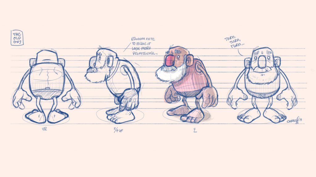 character design turnaround of old man - christian effenberger