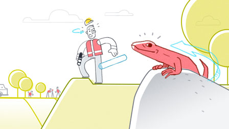 animation style frame engineer with lizard for deutsche bahn - christian effenberger