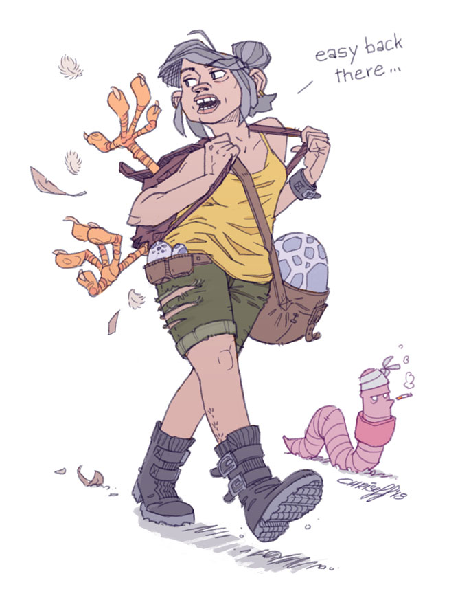 character design of woman with earthworm - christian effenberger