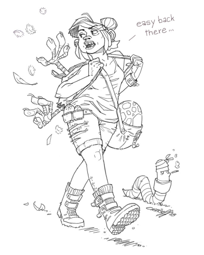line art illustration of woman with earthworm - christian effenberger