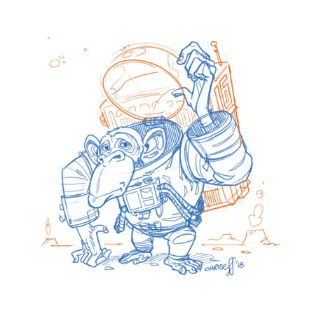 character design sketch of space chimpansee - christian effenberger