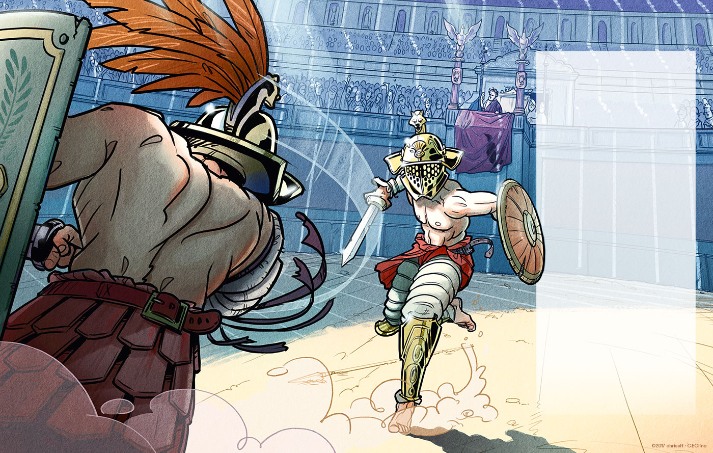 editorial illustration gladiator fight for geolino - christian effenberger