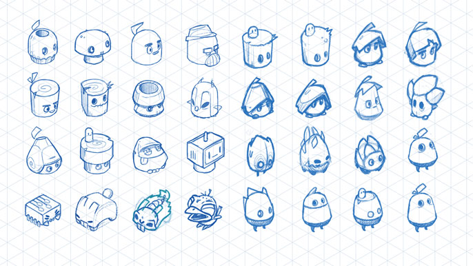 character design sketches for acorn tilewalker game art - christian effenberger