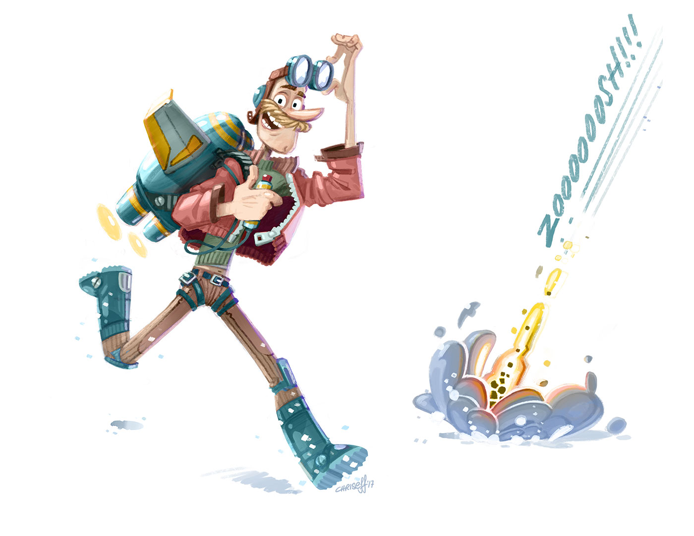 character design of jet pack man - christian effenberger