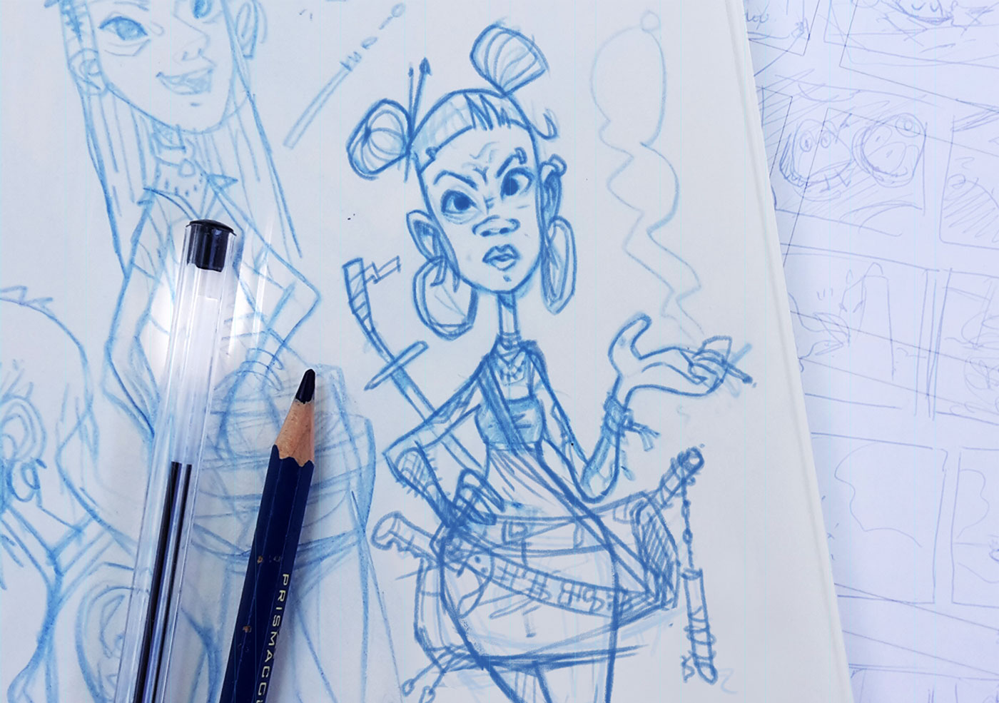 shot of sketch book with character design girl - christian effenberger