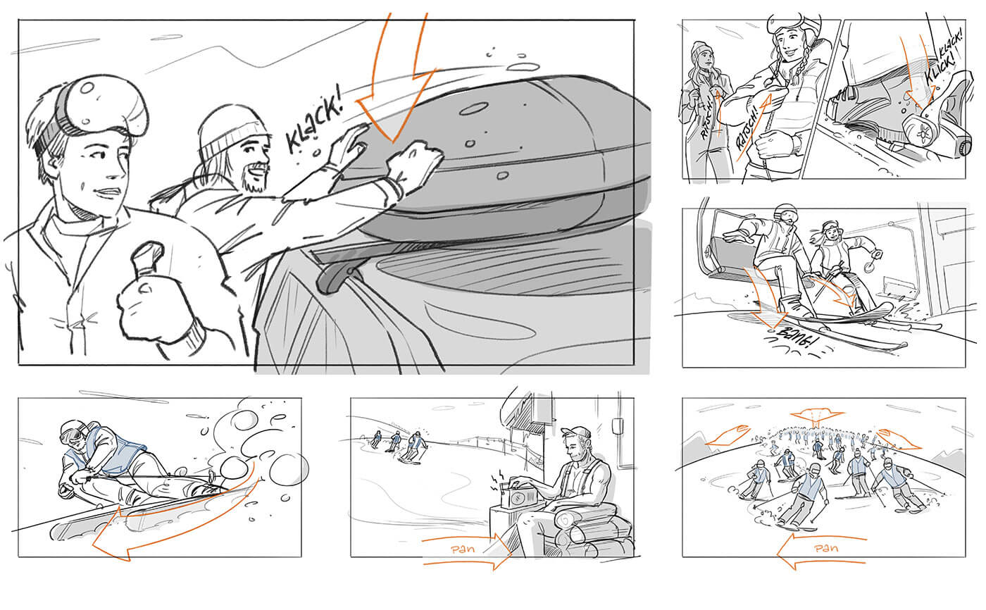 storyboard of skiing people - christian effenberger